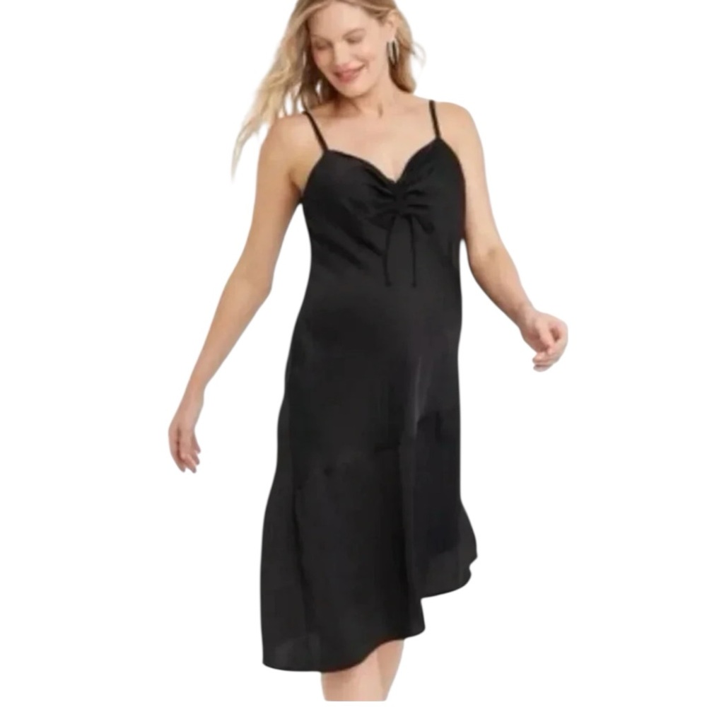 Ingrid & Isabel Maternity Slip Dress Satin Knee‎ Length, Black, Medium. NWOT